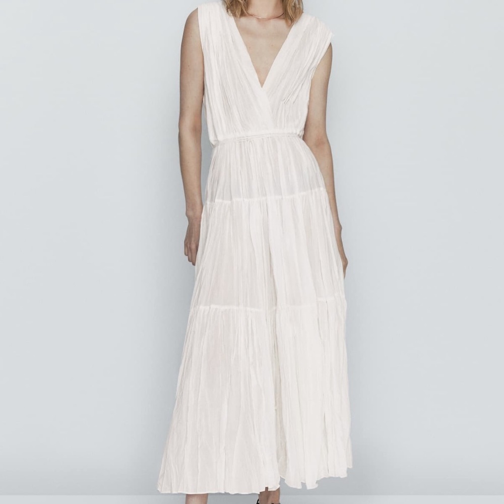 Massimo Dutti pleated dress with draw string